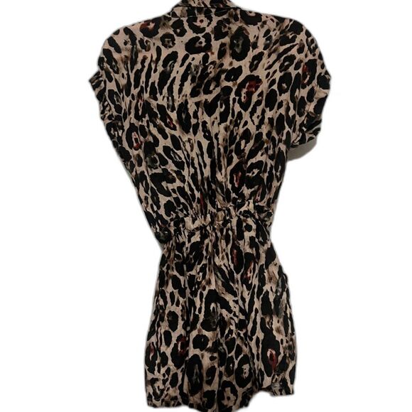 Puro Lino Made in Italy 100% Linen Leopard Print Romper Drawstring waist 19" P2P - Picture 3 of 14